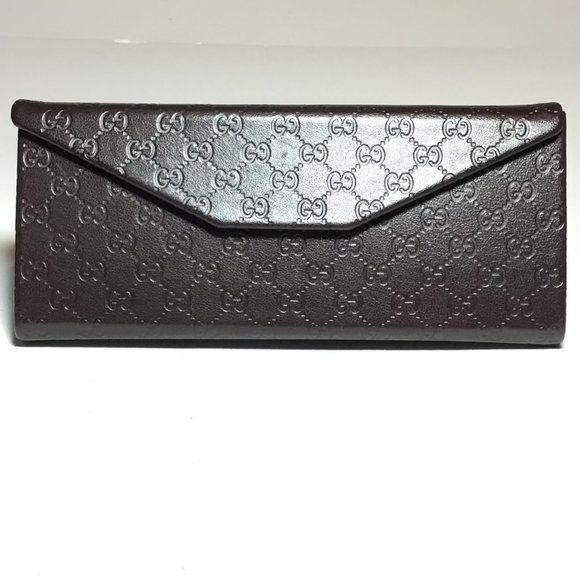 Gucci Faux Leather Embossed Sunglass/Eyeglass Triangle Case Brown W/ Cloth EUC - Picture 1 of 7